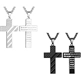 Liiusgelad 2Pcs Cross Necklace for Men & Women, Stainless Steel Silver/Black Cross Pendant Chain, Catholic Baptism Gifts for Men Jewelry Box Included