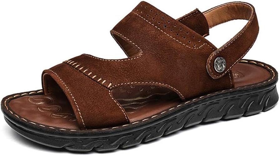 Amazon メンズ滑り止め防水サンダルとスリッパは厚底サンダル夏の革のビーチシューズを着用 スポーツ