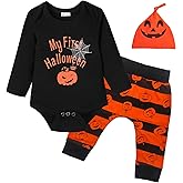 Wosixima Baby Boys Girls My First Halloween Bat Costumes Newborn Infant Pumpkin Spider Pants Set Pirate Captain Outfits
