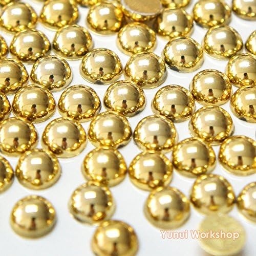 (Metallic Gold, 8mm, 1000pcs) Metallic Colors Half Round Flat Back Pearl ABS Resin Cabochons Deco Scrapbooking Art Craft
