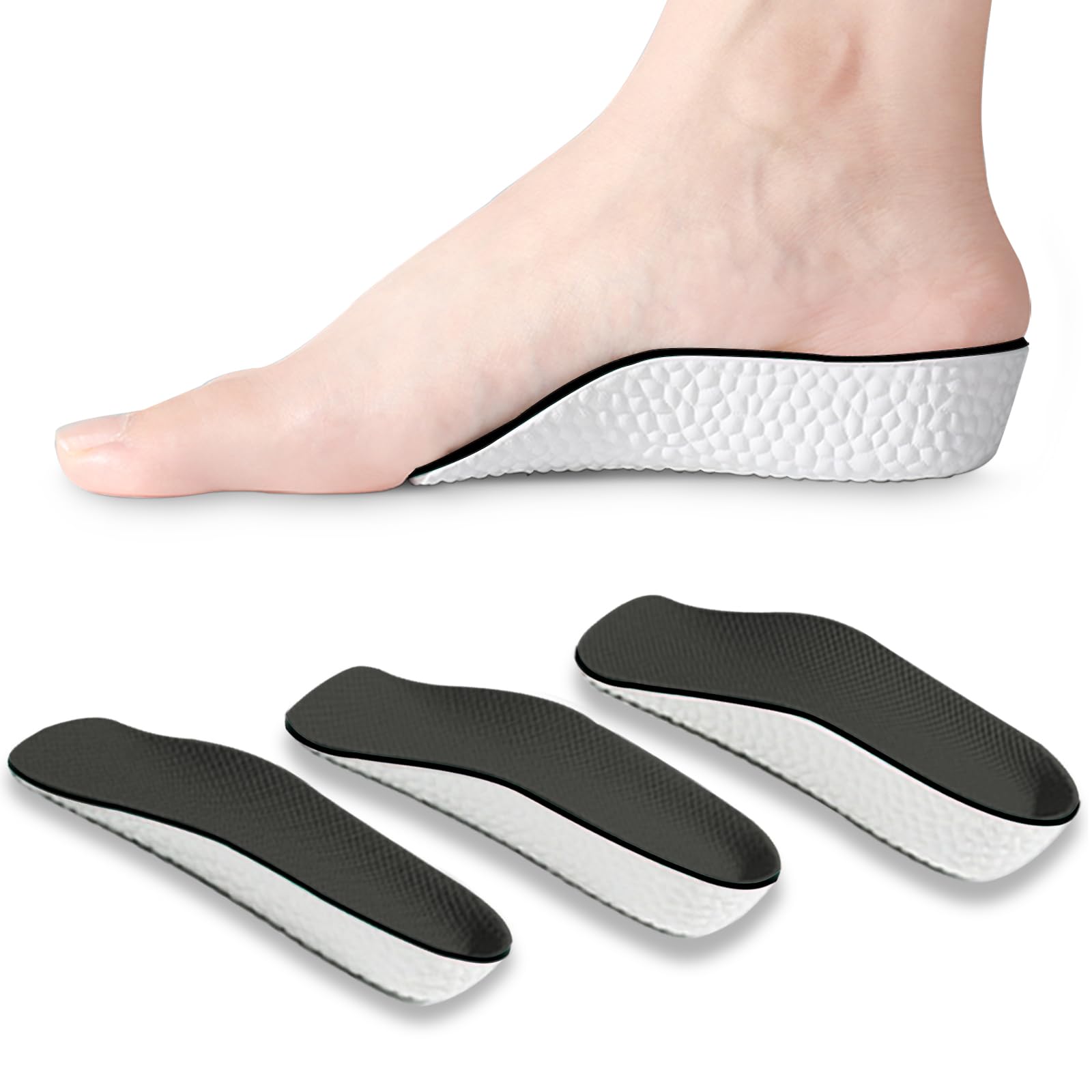 [Kozzim] シークレット インソール アーチサポートアスレチック ハーフサイズ 混んでいない U字型ヒール身長アップ 中敷き 衝撃吸収/横滑防止/超軽量 高さ【1.5cm/2.5cm/3.5cm】 (2.5CM, ブラック)商品画像