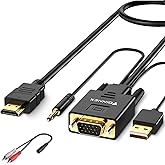 FOINNEX VGA to HDMI Cable 10FT/3M, 1080P VGA to HDMI Adapter Cable Old PC to New TV/Monitor with HDMI, VGA to HDMI Adaptador