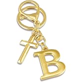 OKAICEN Gold Plated Initial Letter Keychain for Women Girls,Cross Charm Religious Key Ring Bag Charm for Handbag Backpack