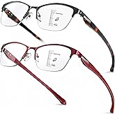 SKYOAK 2 Pack Stylish Progressive Reading Glasses for Women, Metal Half Frame Fashion Anti UV400/Eye Strain Computer Readers, Cat Eye Modern Design Ladies No-Line Multifocal Eyeglasses, +2.5