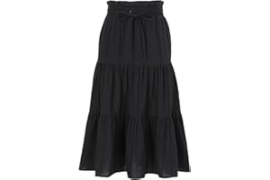 Kukume Maxi Skorts Skirt for Girls Button Front High Waisted Long Skirt with Belt Ruffled Skirts with Pocket 3-12Years
