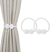 jiuhao Magnetic Curtain Tie Backs 2-Pack White Rope Clips Home Office Decor
