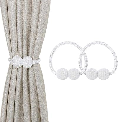 jiuhao Magnetic Curtain Tie Backs 2-Pack White Rope Clips Home Office Decor