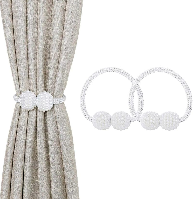 jiuhao Magnetic Curtain Tie Backs 2-Pack White Rope Clips Home Office Decor