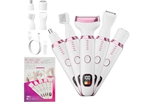 SIDHGN 5-in-1 Electric Razor for Women - Bikini Trimmer with LED Display, Painless Hair Removal for Face, Nose, Eyebrows, Arms & Legs - Wet/Dry Rechargeable Shaver for Armpits & Pubic Area