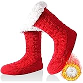 Miaband Winter Warm Slipper Socks Non Slip House Socks Red Fuzzy Christmas Socks for Women