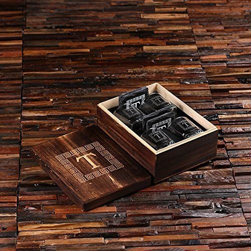 Monogram Whisky Gift Set for the Outlander Afficianado - 4pc Whiskey Glasses and Slate Coasters in Engraved Wooden Gift Box - Great Gift for Men, Groomsmen, Christmas
