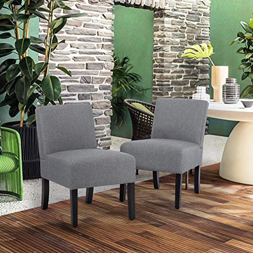 Set of 2 Modern Design Fabric Armless Accent Dining Chairs w/Solid Wood Leg Bestmassage - Thumbnail 2