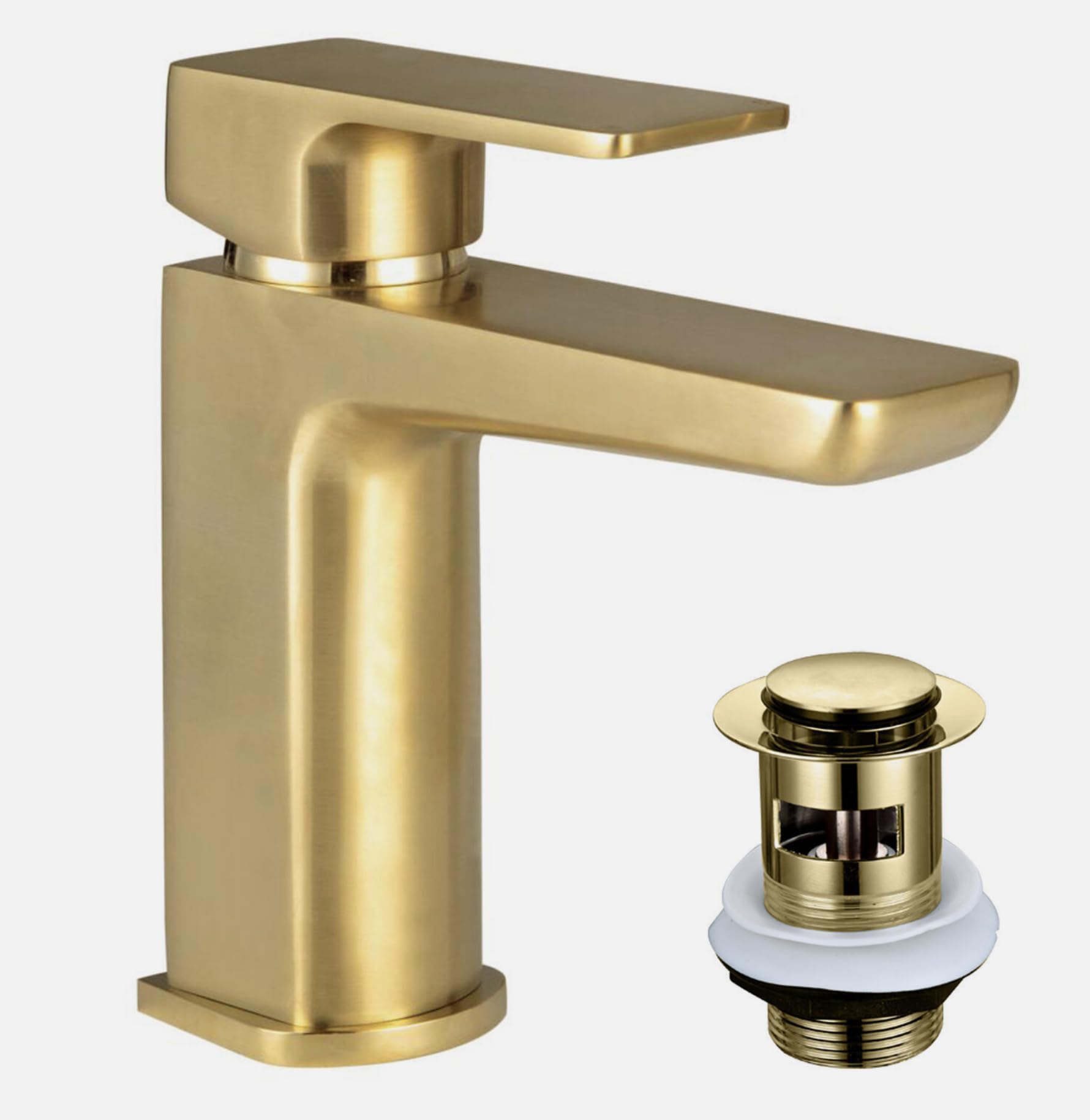 Housler® Brushed Brass (Mat Gold) Basin Mono Mixer Tap + Slotted Matching Waste