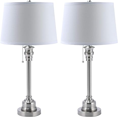 Amazon Com Co Z White Table Lamp Set Of 2 Modern Metal Desk Lamp In Brushed Steel Finish 26 Inches In Height Bedside Lamps For Office Bedroom Nightstand Accent Etl Table Lamp Set Of
