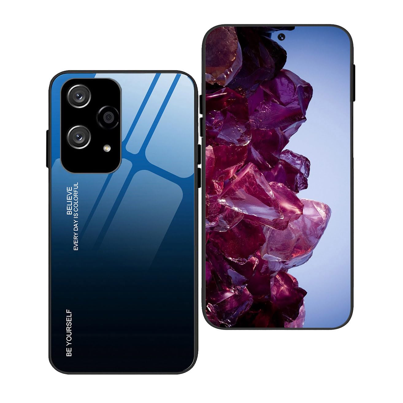 YUEQIAN Case for Honor 200 Lite, Ultra Thin Gradient Color Tempered Glass Back Anti-Scratch Cover, Hybrid Soft Silicone TPU Bumper Frame Anti-Drop Case, Dark blue