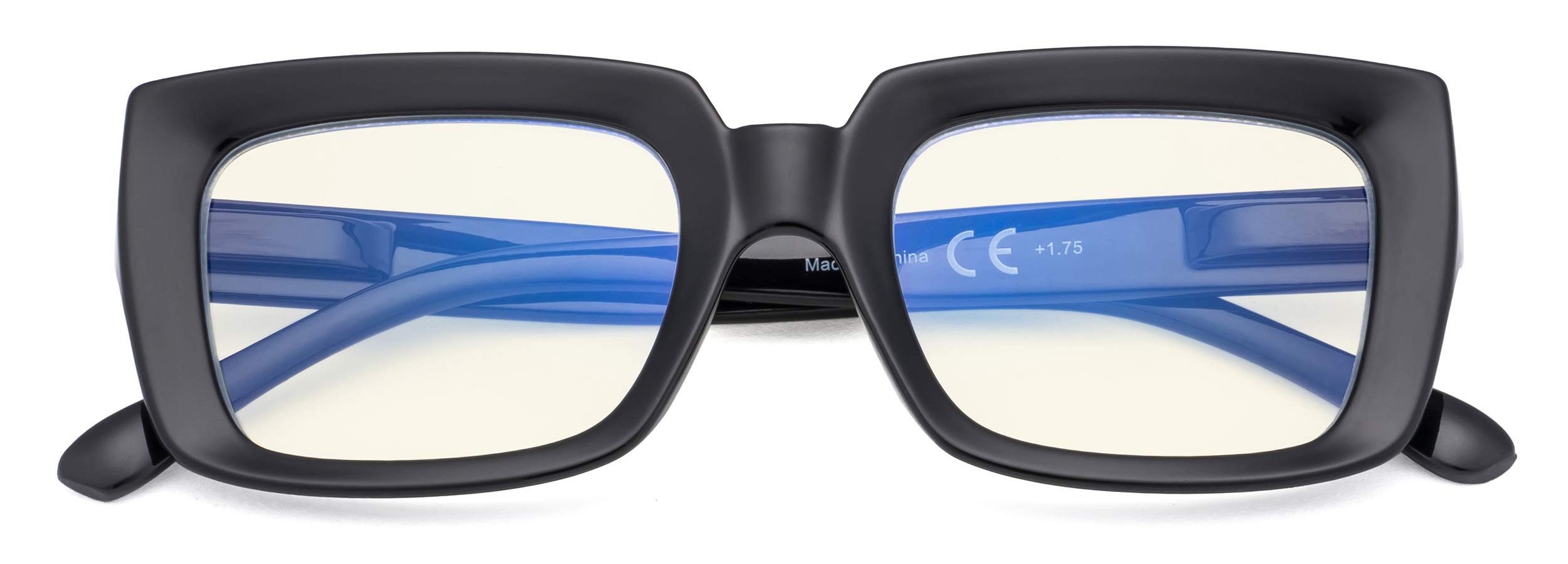 CessBlu Ladies Oversized Blue Light Filter Glasses Blocking UV Rays Computer Readers for Women Reading Oprah Style (Black) +3.0