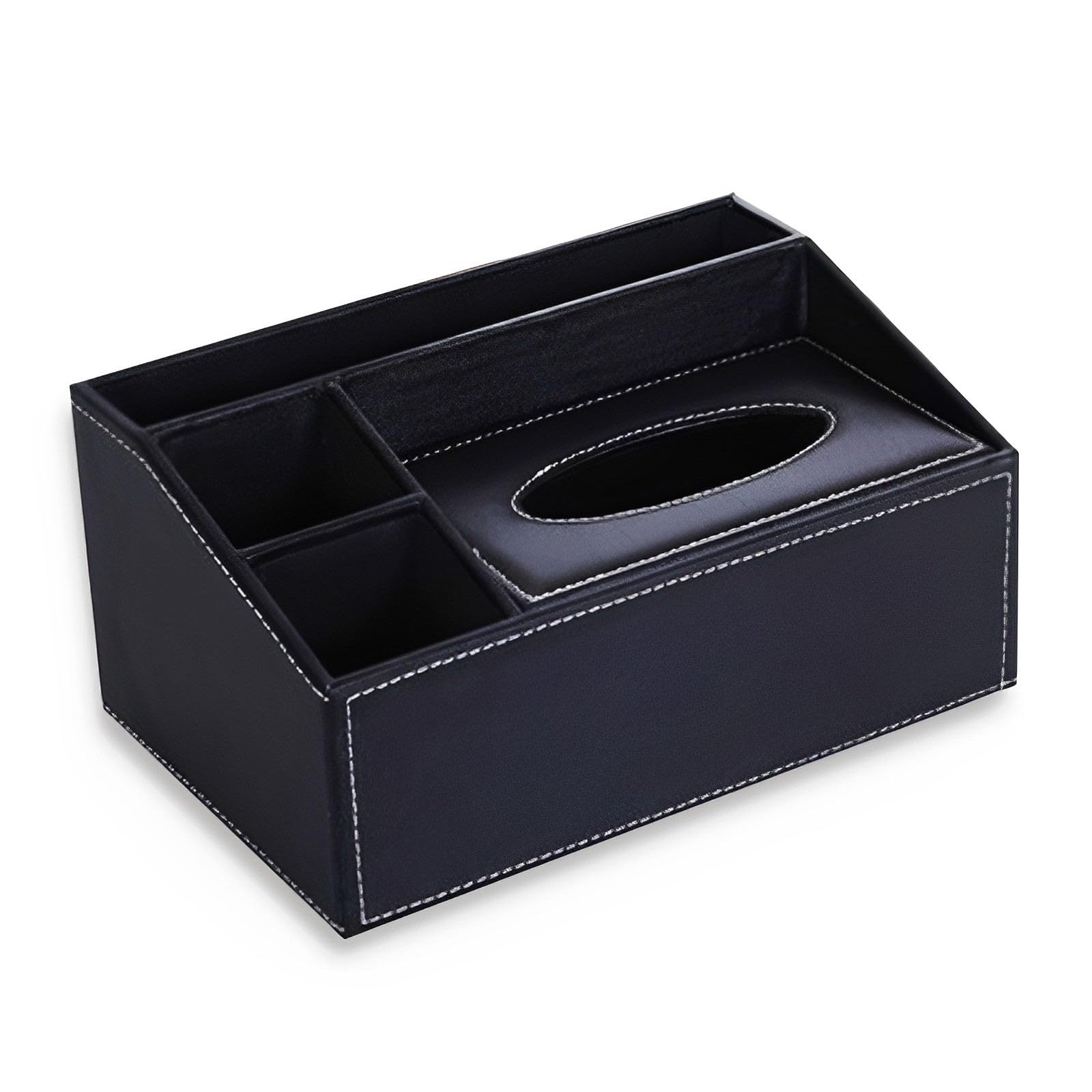 YUNXIASW PU Leather Household Office Rectangular Tissue Box with Remote Control Storage Organizer Box-for Elegant and Stylish Bathroom Vanity Countertop Night Stands Office Car Home（black）
