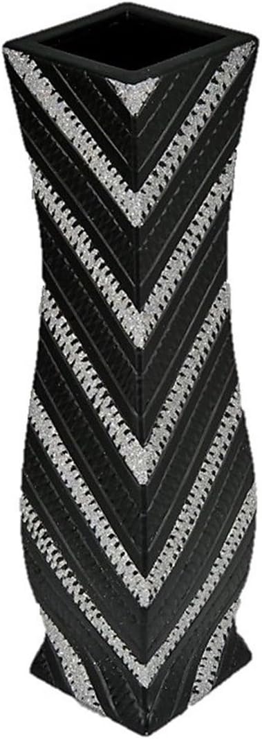 David Fischhoff 60cm Tall Floor Standing Vase Tall Ceramic Vase Tall White Vase Tall Black Vase (Black & Silver Glitter)