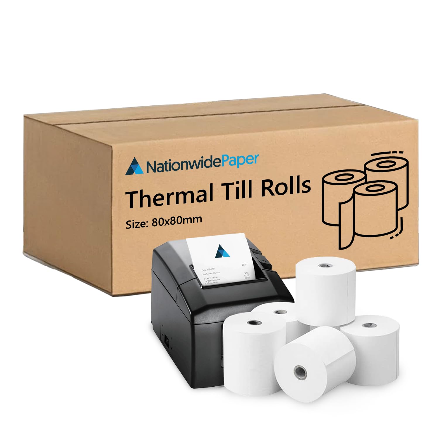 Nationwide Paper 80 x 80 mm Premium Thermal Paper Till Receipt Roll for EPOS Printer, POS Terminal, Cash Register [Pack of 20]