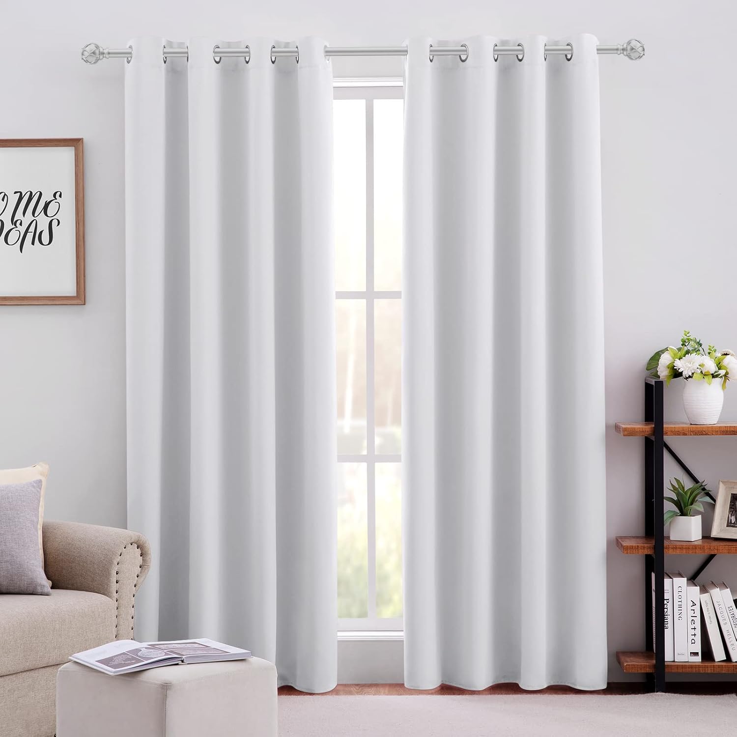Window Treatments - HOMEIDEAS Greyish White Curtains 84 Inches Long 2 Panels Set, Room Darkening Curtains & Drapes for Bedroom, Light Blocking Thermal Insulated Grommet Window Curtains for Living Room
