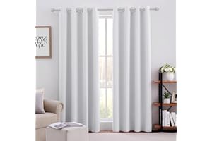 HOMEIDEAS Greyish White Blackout Curtains for Bedroom 52 X 84 Inch Long 2 Panels Set Room Darkening Curtains/Drapes, Soundproof Thermal Grommet Window Curtains for Living Room