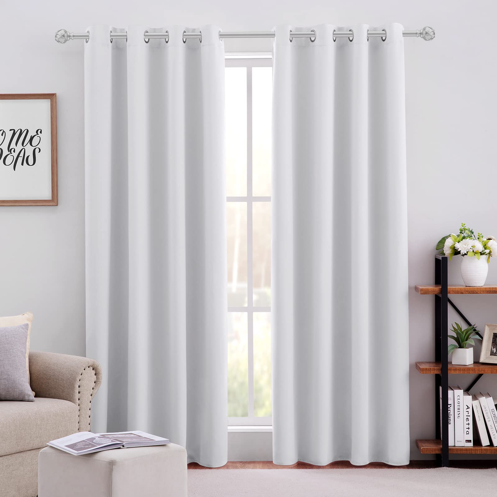 Photo 1 of HOMEIDEAS Greyish White Blackout Curtains for Bedroom 52 X 84 Inch Long 2 Panels Set Room Darkening Curtains/Drapes, Soundproof Thermal Grommet Window Curtains for Living Room
