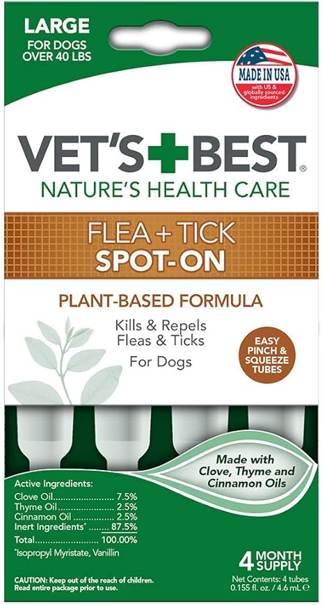 Amazon Com Vet S Best Flea And Tick Spot On Drops Topical Flea Treatment Drops For Dogs Flea Killer With Certified Natural Oils 4 Month Supply For Large Dogs Pet Supplies