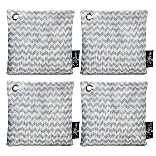 4 Pack - 200g Activated Charcoal Deodorizer Odor Neutralizer Bags, Unscented Air Freshener, Car Freshener, Moisture Absorber, 100% Chemical-Free Odor Eliminator, Grey Pattern, by California Home Goods