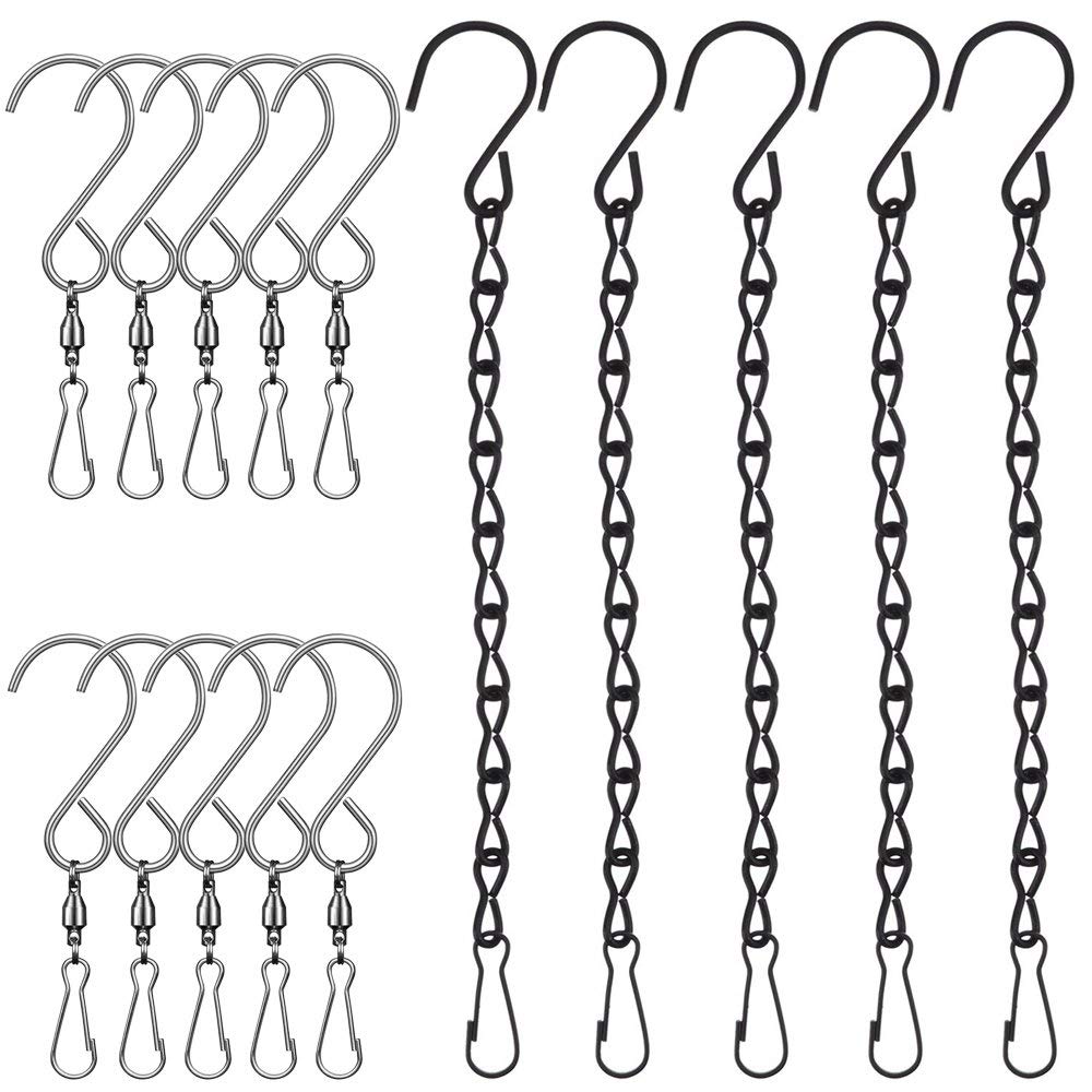SENHAI 10 Pcs Swivel Hooks Clips for Wind Spinners Wind Chimes, 5 Pcs Hanging Chains for Bird Feeders Billboard Chalkboard Planter (9.5 inch), S Hook for Crystal Twisters Party Supply