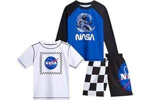 C-Life Group Boys Rash Guard Set - 3 Piece NASA UPF 50+ Long Sleeve, Short Sleeve Swim Shirts and Swim Trunks for Boys (5-12)