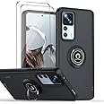 QUIETIP Case Compatible Xiaomi 12T/12T Pro,TPU + Hard PC Shockproof Magnetic Ring Car Mount Holder Bumper Cover with Screen Protector,Black