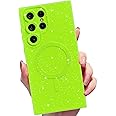 MINSCOSE for Samsung Galaxy S22 Ultra Magnetic Neon Phone Case[Compatible with Magsafe],Cute Bling Glitter Thin Slim Shockproof Sparkly Cover for Women Girl for Samsung Galaxy S22 Ultra -Neon Green