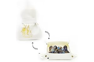 HAOMEJA DND Dice Tray & Bag with Button - Role Playing Dice Bag in Leather for Jewelry, Coins & Small Accessories Storage (White)