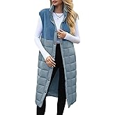 UMEKO Women's Long Puffer Vest Fleece Jacket Winter Button Down Sleeveless Coats