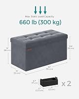 SONGMICS Storage Ottoman Foldable Foot Rest 38x76x38 cm Slate Grey LSF247G51 view 6