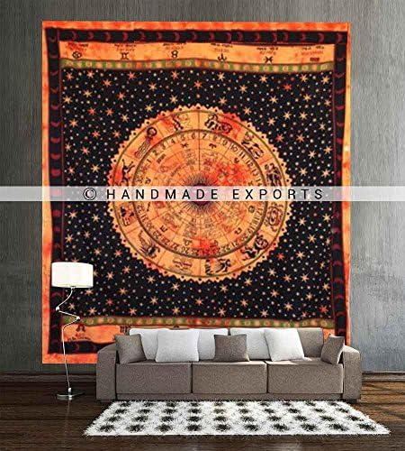 Zodiac Horoscope Tapestry, Indian Astrology Hippie Wall Hanging, Ethnic Decorative Art, Celtic Zodiac Tapestry