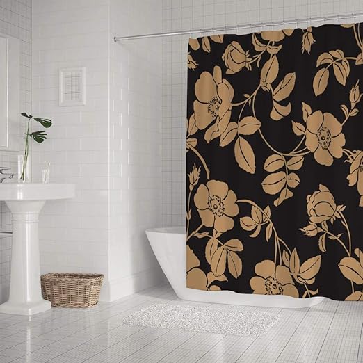 Amazon 旅人 シャワーカーテン 目隠し 防水 防カビ 無臭 間仕切り 浴室カーテン ユニットバス カーテン お風呂用 おしゃれ 花柄 ブラウン 清潔感 高級感 速乾 軽量 取付簡単 お手入れ簡単 洗面所 バス用品 リング付 シャワーカーテン ホーム キッチン オンライン通販