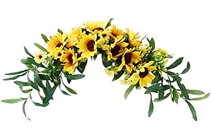 ASSR Artificial Sunflower Flower Swag Floral Swag Door Swag Wreath Twig,Decorative Swag with Green Leaves for Wedding Arch Front Door Wall Decor