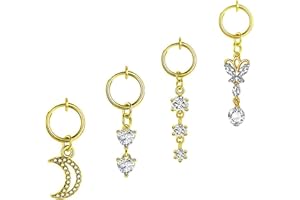 COLORFUL BLING Fake Clip on Fake Belly Button Rings Set,CZ Moon Star Butterfly Pendant Dangle Navel Rings Surgical Steel Crystal Non Belly Body Piercings Jewelry