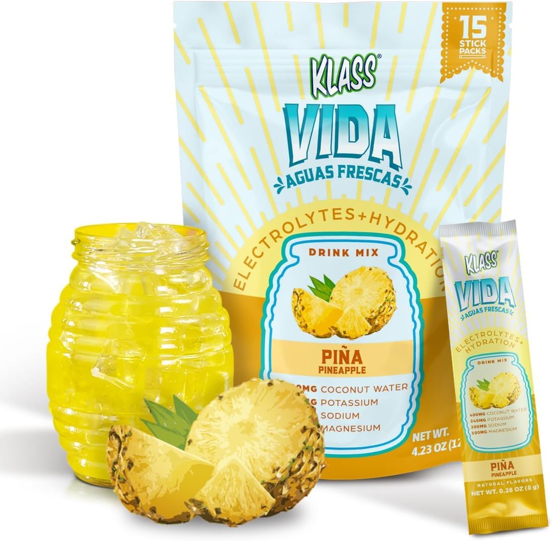 Photo 1 of * expire 3/2026 *
KLASS VIDA Electrolyte Drink Mix – Pineapple Agua Fresca Flavor | Sugar-Free Hydration Powder with Coconut Water & Minerals | 15 Single-Serve Stick Packs, Low Calorie, Natural Flavor