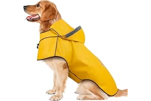 Dog Raincoat for Large Dogs, Reflective Dog Rain Jacket with Hoodie, Soft Lightweight Hooded Rain Coats with Adjustable Draws
