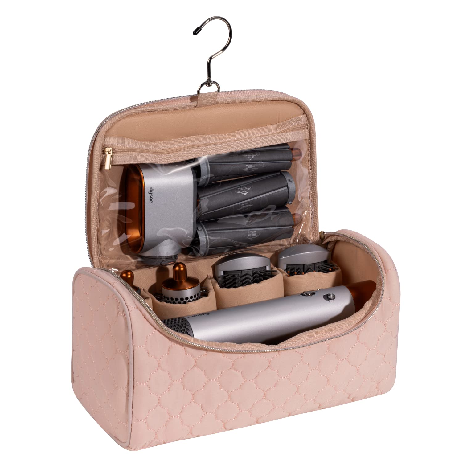 ALLSORTSOUTLET Travel Organiser Bag compatible for Dyson Airwrap Styler Portable Travel Storage Case for Air wrap Styler & Attachments (Pink)