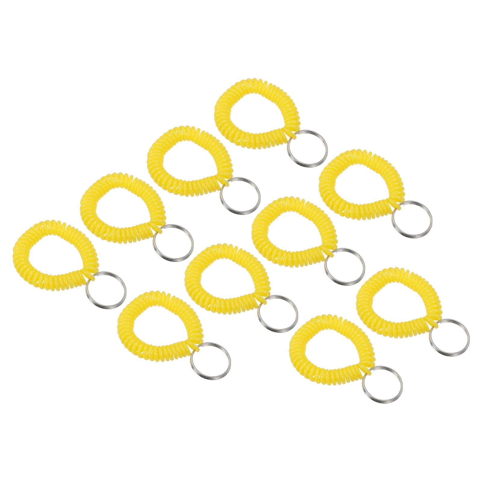 PATIKIL Spiral Wrist Coil Keychain, 10 Pack Plastic Stretchable Wristband Wristlet Key Ring Holder for Outdoor Sport Gym Pool Sauna, Yellow