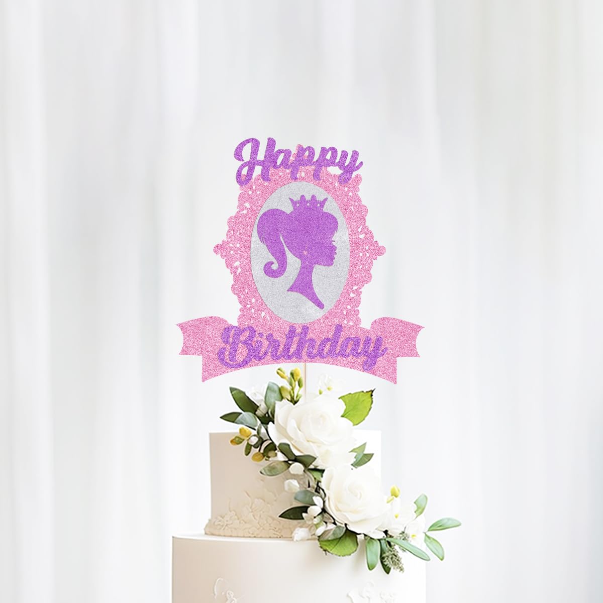 Photo 1 of 2 Bejotaa Hot Pink Girl Cake Topper Princess Happy Birthday Cake Topper Glitter Girl for Wedding Bridal Shower Baby Shower Birthday Party Cake Decorations Supplies (purple)