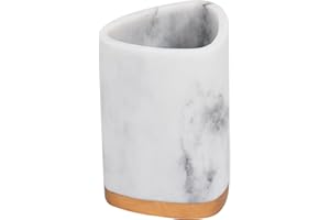 Maison Sucasa Tumbler for Bathroom, Countertop, Bathroom Accessory, Makeup Brush Holder, Pen Cup, Marble Design, Resin, White