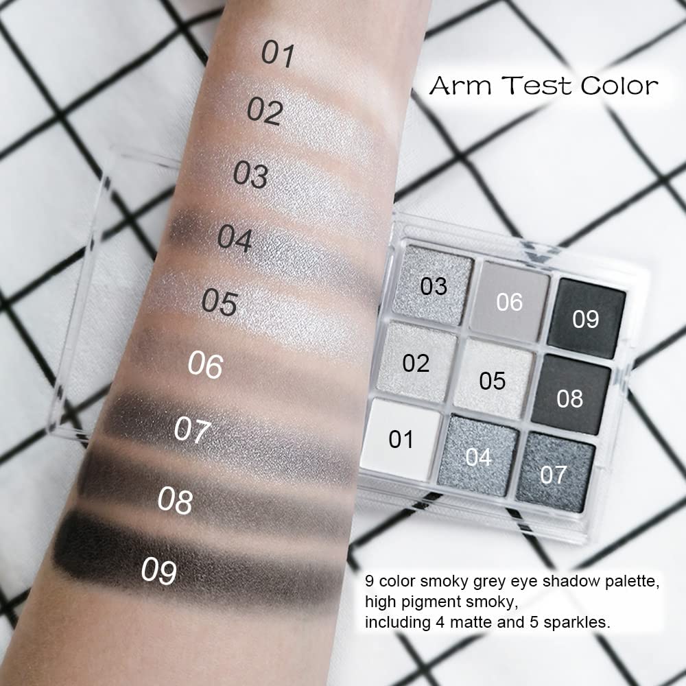AMY'S DIARY Black Smokey Silver Glitter Shimmer Eye Eyeshadow Makeup Palette,9 Colors Cool Toned Matte Glitter Make Up Black Radiance Eyeshadow Palette Sombras De Ojos Profesional(A)
