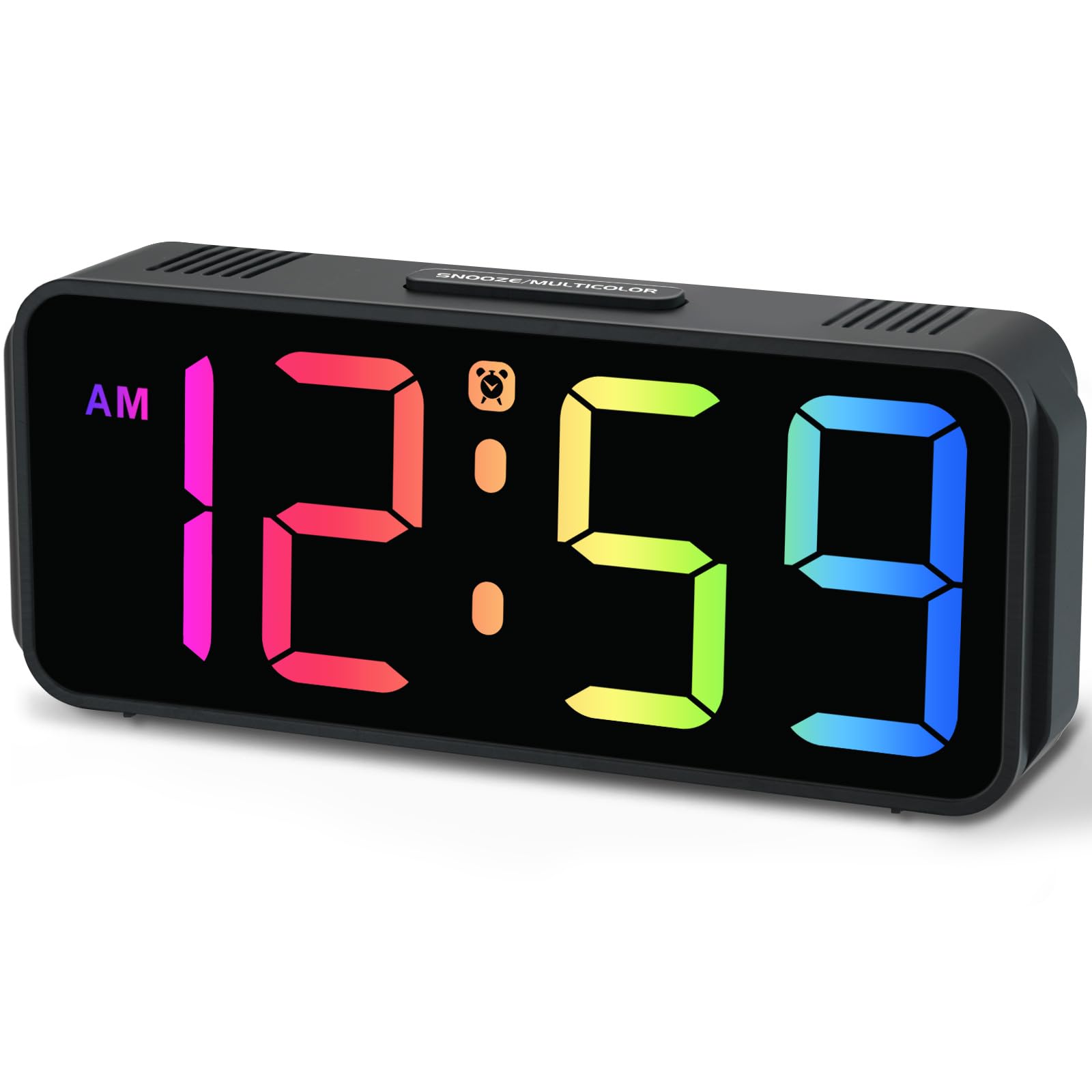 Photo 1 of *Damaged item*Peakeep Small Tiny Digital Alarm Clock Plug in for Kids Bedroom Bedside Nightstand, RGB Colorful Changing Large Display for Travel, Dimmable 6 Brightness, Corded Electric Battery Backup (Black - RGB)