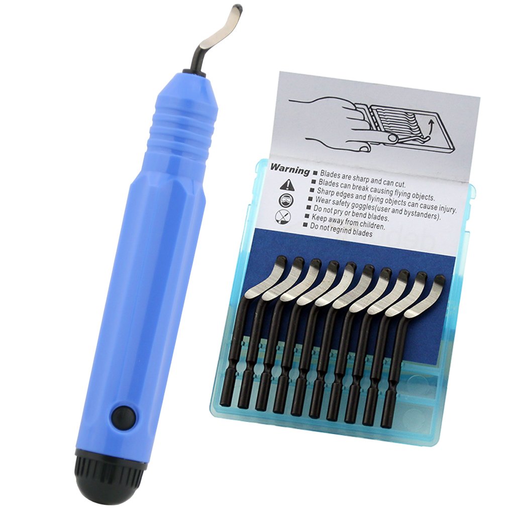 Deburring Tool Kit, 10pcs Rotary Deburr Blades Set with Handle Debur Knife, Great Burr Remover Hand Tool for Wood/Plastic/Aluminum/Copper and Steel