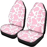 Dreaweet Pink Cow Animal Print Car Seat Cover 2 Pcs Car Accessories for Women Ladies Soft Car Seat Cushion Durable Auto Front Bucket Seat Cushion Decoration for Standard Size Cars