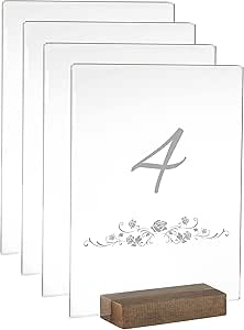 Ilyapa Acrylic Sign Holders With Wood Stands - 4 Pack 8x10 Inch Table Number Set For Weddings & Events
